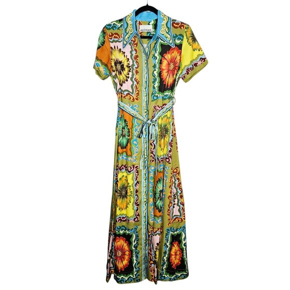 Alemais Disco Daisy Green Yellow Floral Belted Maxi Shirtdress Size AU 8 US 4 - Picture 5 of 16